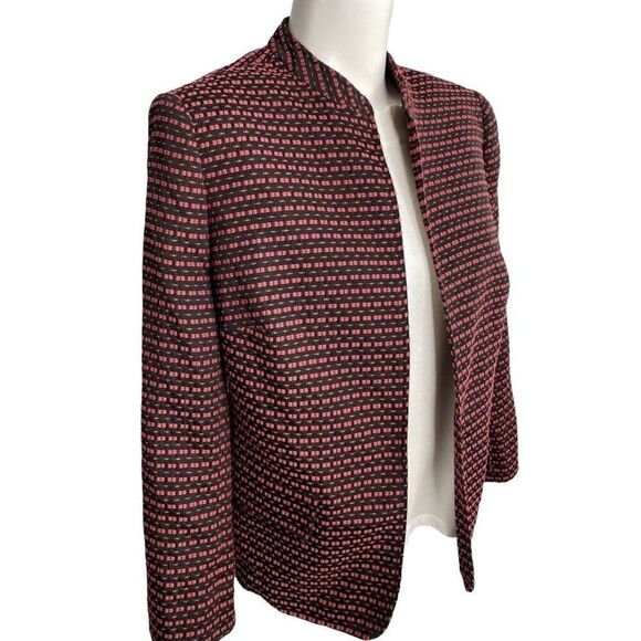 Anne Klein Seersucker Blazer Women's 14 LARGE Red Black Open-Front Mandarin‎ NEW - Picture 3 of 15